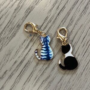 Cat Enamel Charm Zipper Pulls - Blue Striped & Black White